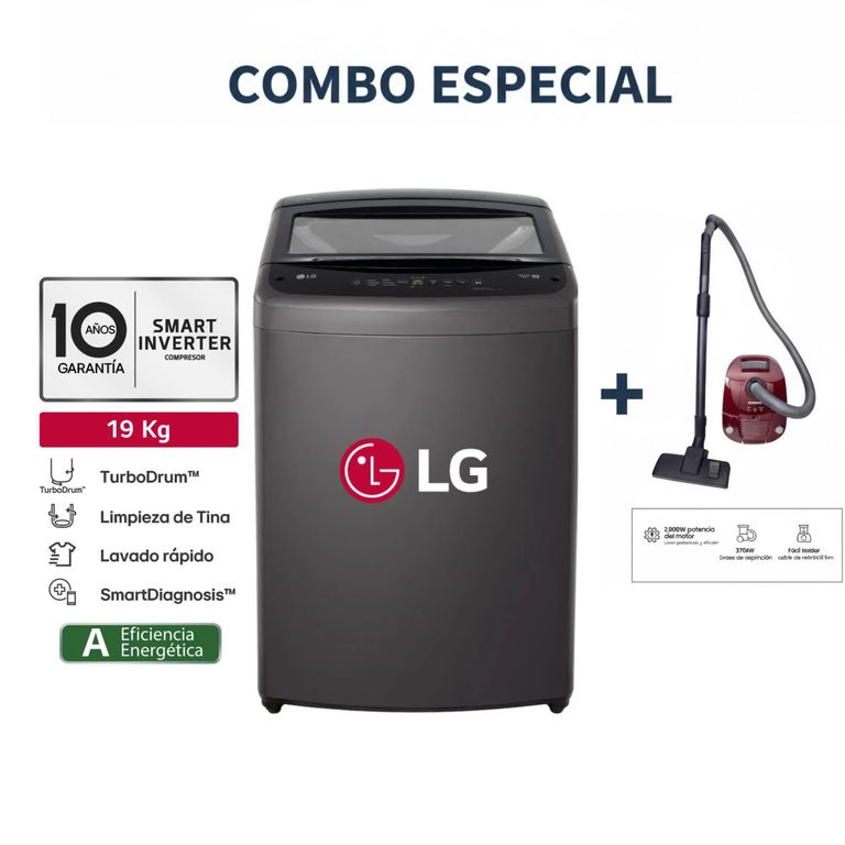 Lavadora WT19BVTB 19 Kg Turbodrum Carga Superior Negro Claro + Aspiradora SAMSUNG VCC4190V3KXZS 2000W