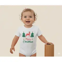 GENERICO - Body Navideño Merry Christmas Ciervo Blanco de Algodón Pima Navidad