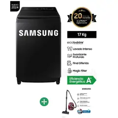 SAMSUNG - Lavadora 17Kg EcoBubble Carga Superior WA17CG6441BVPE Negro + Aspiradora VCC4190V3KXZS 2000W