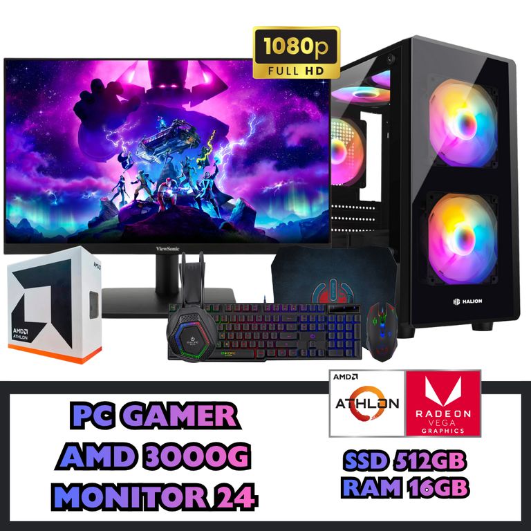 PC GAMER 3000G SSD 500GB RAM 16GB MONITOR 24 FHD CON ACCESORIOS