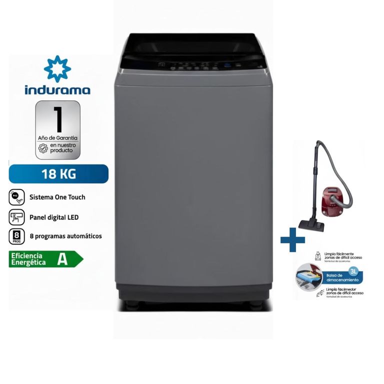 Lavadora Carga Superior 18kg Gris Lri-18dgr + Aspiradora Samsung VCC4190V3KXZS 2000W