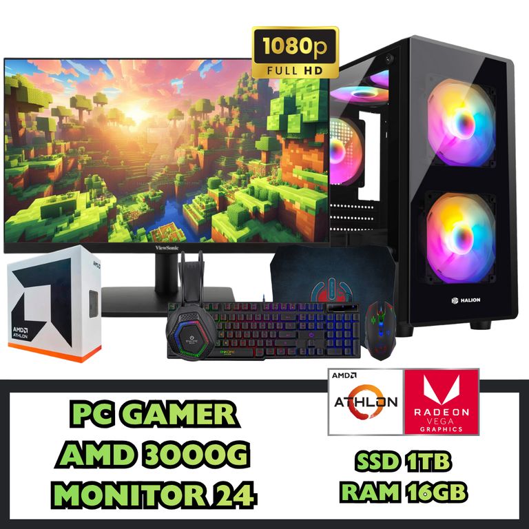 PC GAMER 3000G SSD 1TB RAM 16GB MONITOR 24 FHD CON ACCESORIOS