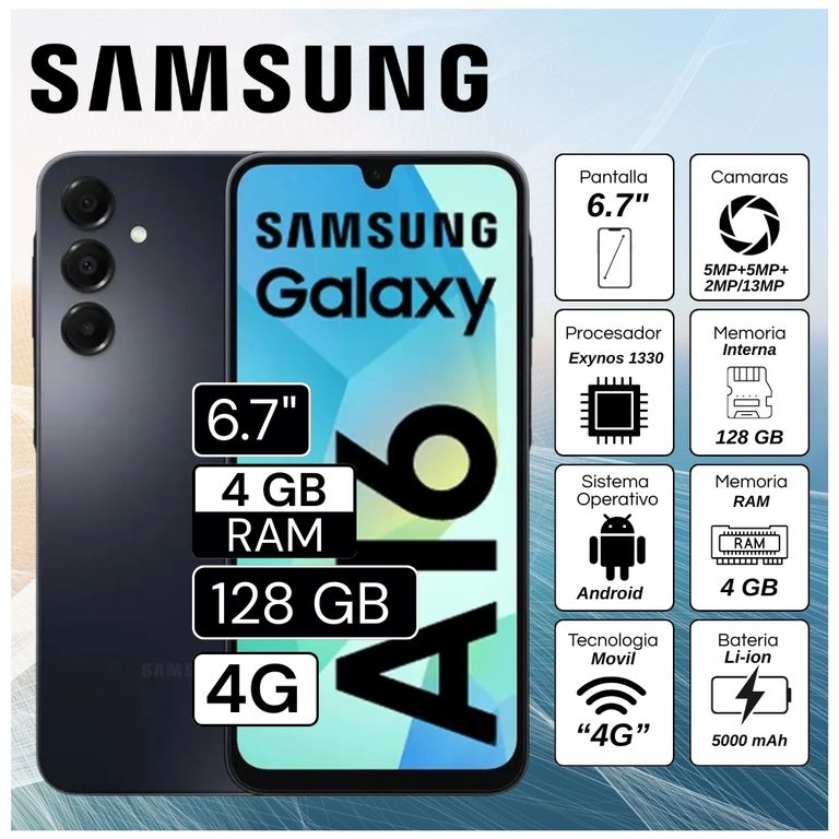 Celular Galaxy A16 4G 4GB RAM 128GB - Negro Azulado