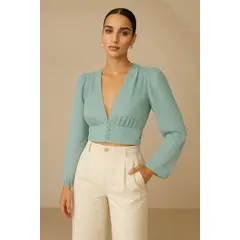 AMA OUTFITTERS - BLUSA DE GASA CON BOTONES PATTY