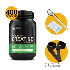 OPTIMUN NUTRITION - CREATINA ON DE 1200gr CON CUCHARA MEDIDORA Y STRAPS - CREATINA MONOHIDRATADA Y MICRONIZADA
