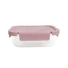 PENTHA - Taper Hermético De Vidrio 700ml Rectangular Práctico Rosado