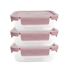 PENTHA - Taper De Vidrio 700ml Hermético y Práctico 3 Unidades Rosado