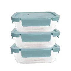 PENTHA - Taper De Vidrio 700ml Hermético y Práctico 3 Unidades Celeste