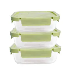 PENTHA - Taper De Vidrio 700ml Hermético y Práctico 3 Unidades Verde