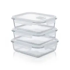 PENTHA - Set 3 Tapers De Vidrio 1520ml Herméticos Para Cocina Práctica