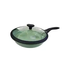 VALESKA - Sartén de roca volcánica 20 cm verde con tapa de vidrio marca