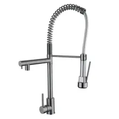 GENERICO - Grifo de Cocina Industrial MC304-333 Acero 304 Doble Llave con Ducha Flexible
