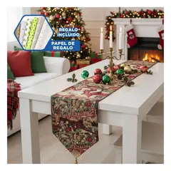 ANIMALIA - Camino de Mesa Navideno de Papa Noel con Saco de Regalos Y+Papel Regalo