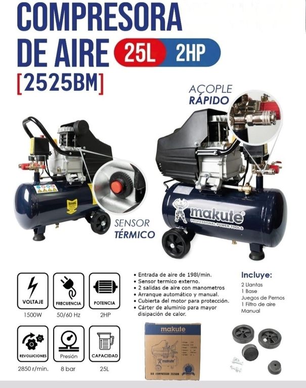 COMPRESORA DE AIRE DE 25 LITROS – 2HP -MAKUTE