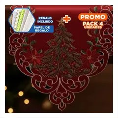 ANIMALIA - Pack4 Sendero Festivo con Pino y Detalles en Rojo Y+Papel Regalo