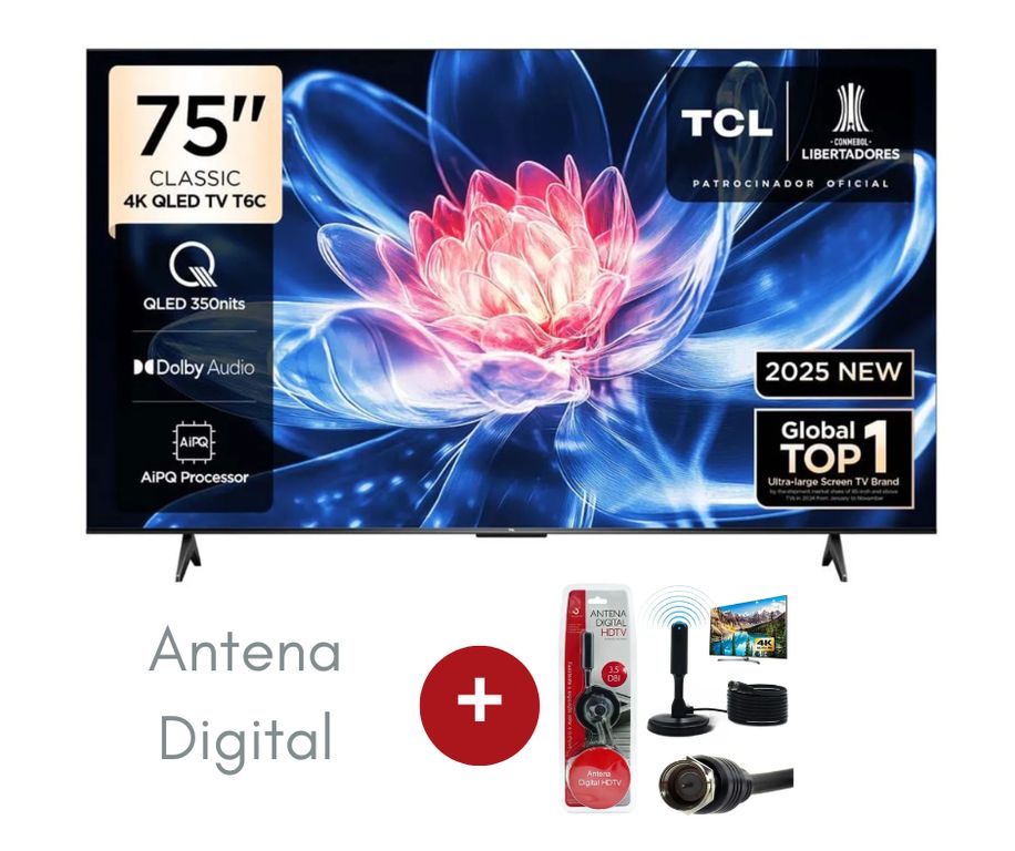 Televisor QLED 75 UHD 4K Smart TV 75T6C Negro + Antena Digital