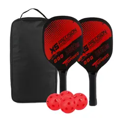 TORNEO - SET DE RAQUETAS PICKLEBALL PARA ENTRENAMIENTO MADERA CON 4 PELOTAS ROJO