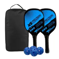 TORNEO - SET DE RAQUETAS PICKLEBALL PARA ENTRENAMIENTO MADERA CON 4 PELOTAS AZUL