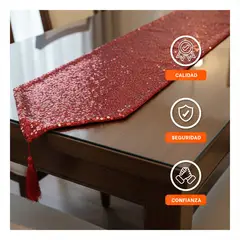 ANIMALIA - Camino de Mesa Navideño con Lentejuelas para Decorar Comedor Rojo