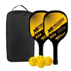 TORNEO - SET DE RAQUETAS PICKLEBALL PARA ENTRENAMIENTO MADERA CON 4 PELOTAS AMARILLO