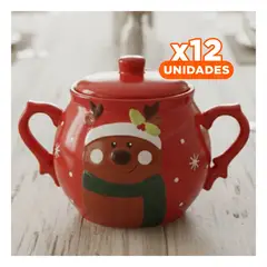 SKYBLOO - Pack12 Recipiente Decorativo de Navidad 500g Reno para Azucar Y+Regalo Sticker