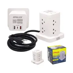 OPALUX - Adaptador tipo Torre de 8 tomas 2 Usb Tipo A + Tipo C OP-TW8
