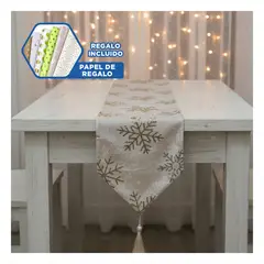 SKYBLOO - Camino de Mesa Navideno con Copos de Nieve en Blanco 180x35cm Y+Papel Regalo