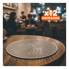 SKYBLOO - Pack12 Set 6 Individual Redonda Plateado con Arbol para Decorar en Navidad Y+Regalo Sticker