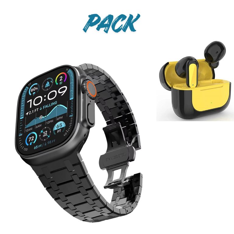 SMARTWATCH HK9 ULTRA MAX NEGRO DOBLE CORRE + AUDIFONO BLUETOOTH E60