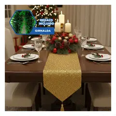RYBIU IMPORT - Camino de Mesa Navideño con Diseño Brillante y Detalle Sofisticado Dorado Y+Guirnalda Nav