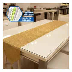 RYBIU IMPORT - Camino de Mesa Navideño Elegante con Brillo y Estilo Festivo 220x35 cm Dorado Y+Papel Regalo