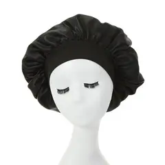 GENERICO - Gorro de Satén Rosa Protector Cabello Bonnet Ducha Sueño Anti-Frizz Black