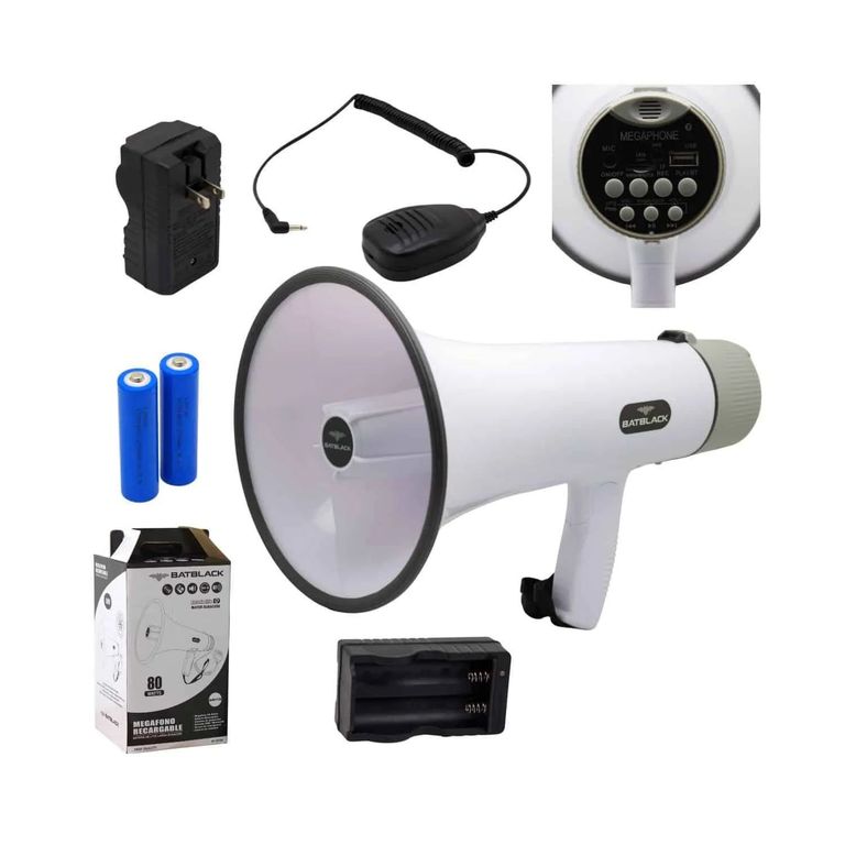 Megáfono Recargable 80W con Sistema de Grabación Sirena Bluetooth y USB BT-MF90