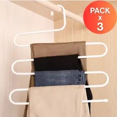GENERICO - Pack x 3 Colgador De Pantalones De 5 Niveles De Acero Color Blanco