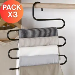 GENERICO - Pack x 3 Colgador De Pantalones Metálico De 5 Niveles - Negro