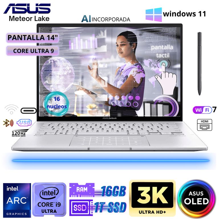 Laptop Zenbook 14 OLED Ultra 9 Laptop Premium 3K Touch + 16GB RAM + 1TB SSD con AI