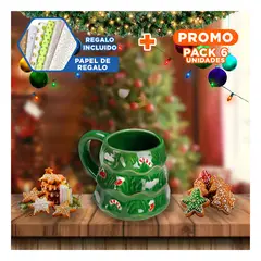 RYBIU IMPORT - Pack6 Mug Navideño con Diseño de Arbol de Navidad Ceramico Y+Papel Regalo