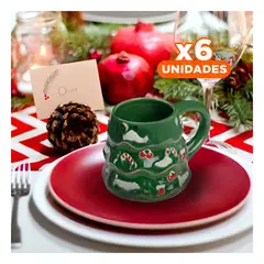 RYBIU IMPORT - Pack6 Mug Decorativo con Figura de Arbol de Navidad Verde Y+Regalo Sticker