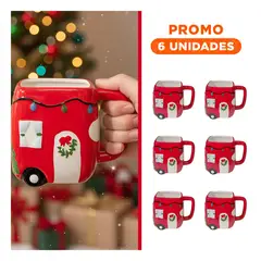 RYBIU IMPORT - Pack6 Pocillo Navideño con Dibujo de Carro Rojo y Arbol