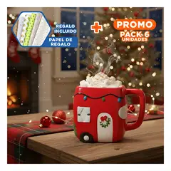 RYBIU IMPORT - Pack6 Mug Navideño con Diseño de Carro Rojo Ceramico Y+Papel Regalo