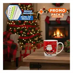 RYBIU IMPORT - Pack6 Mug Navideño con Cucharita Ceramica HK-717 Y+Papel Regalo