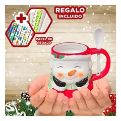 RYBIU IMPORT - Taza Ceramica con Cucharita y Muñeco de Nieve Navideño Y+Papel Regalo