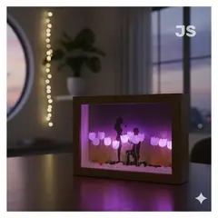 GENERICO - Marco para Fotos Porta retrato Madera Tulipanes Luces Led JS