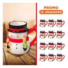 SKYBLOO - Pack12 Recipiente Navideño Muñeco de Nieve con Asa para Bebidas Calientes