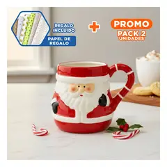 SKYBLOO - Pack2 Pocillo Navideño con Imagen de Papa Noel 250ml Y+Papel Regalo