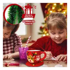 SKYBLOO - Taza Navideña de Reno con Plato para Bebidas Calientes Y+Guirnalda Nav