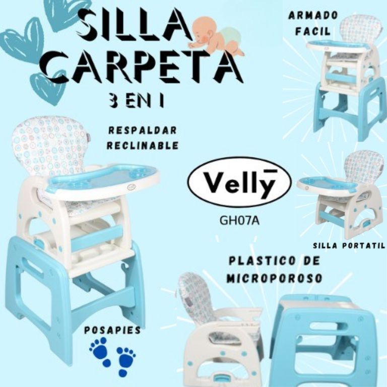 Silla de comer Carpeta 3 en 1 Velly Celeste