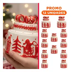 SKYBLOO - Pack12 Recipiente Navideno con Lazo con Papa Noel en Trineo para Dulces 14x14cm Blanco