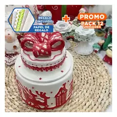 SKYBLOO - Pack12 Recipiente Navideno con Lazo de Navidad 14x14cm Blanco Y+Papel Regalo
