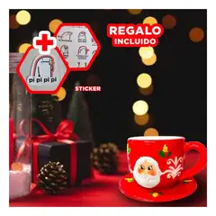 SKYBLOO - Taza de Navidad con Plato Decorativo de Papa Noel Dorado Y+Regalo Sticker